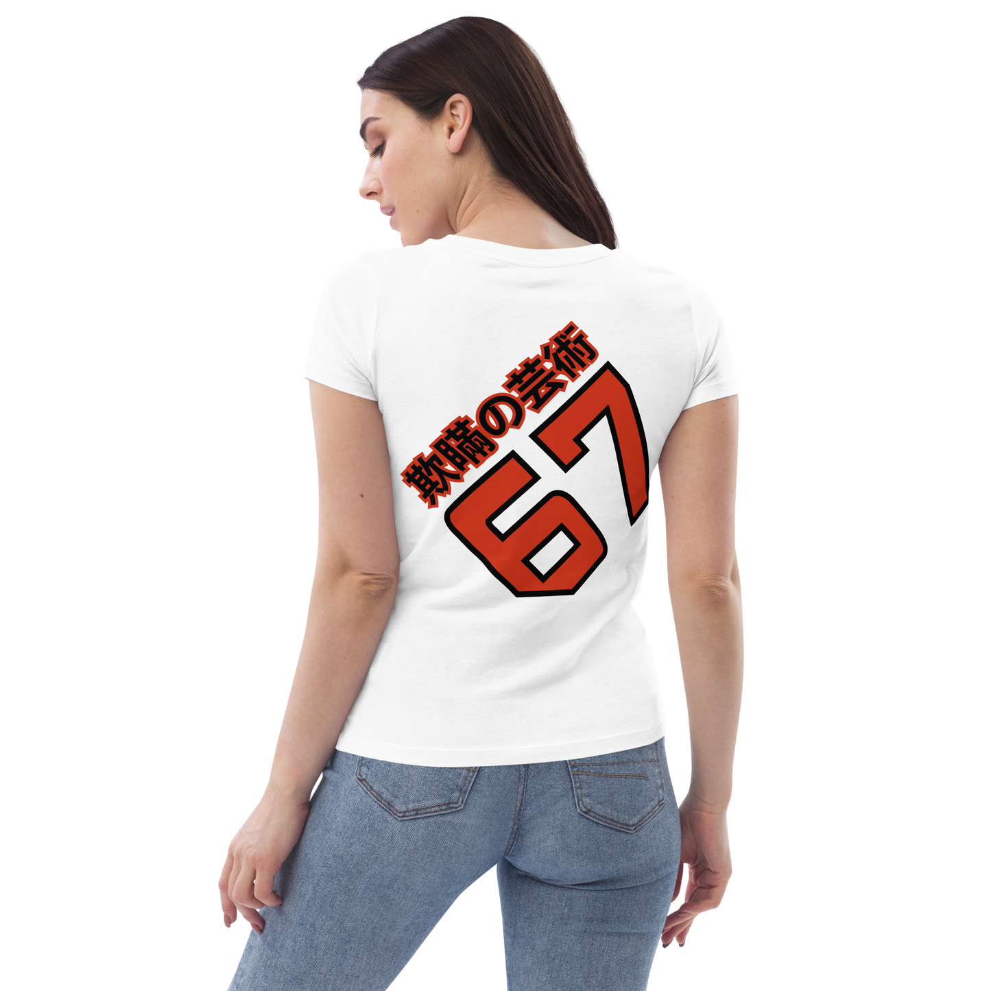 Tin kio decoy - Red on white with rear art fitted eco tee - Firebone
