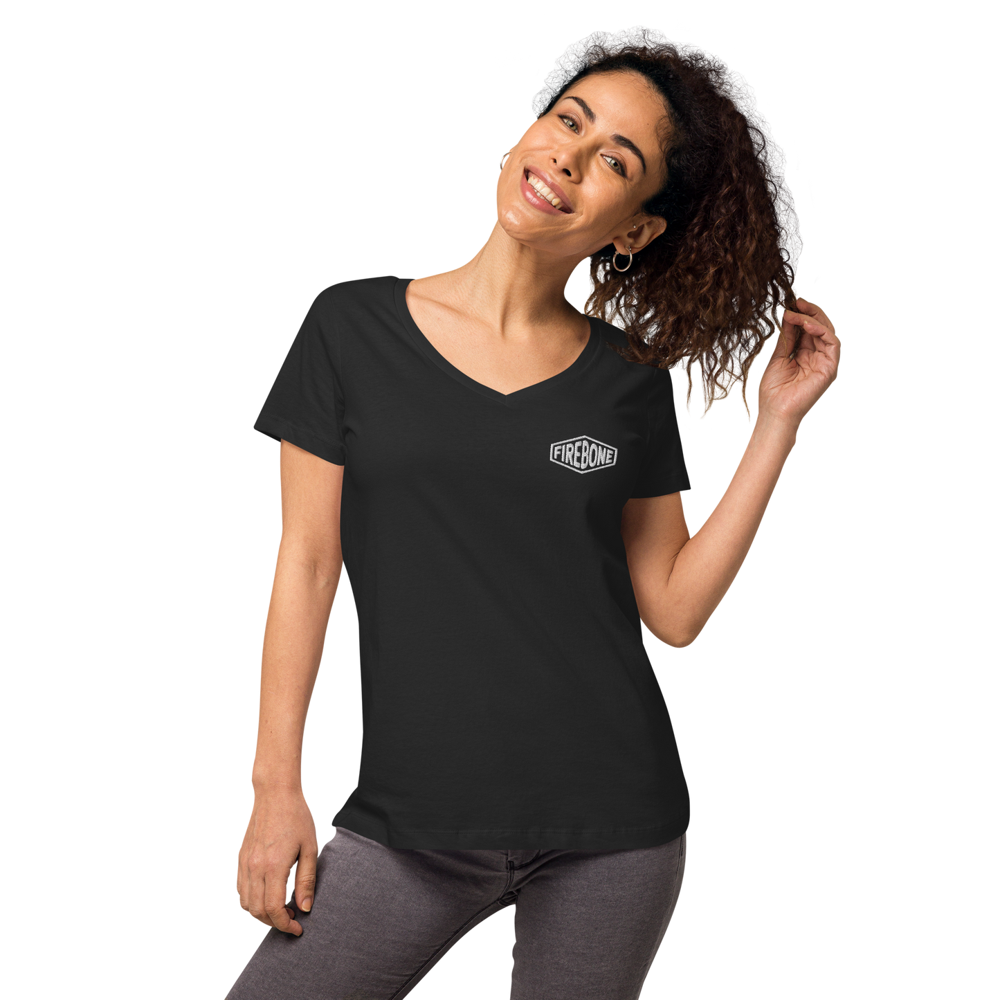 Super quick skull - Green on black fitted v-neck t-shirt - Firebone