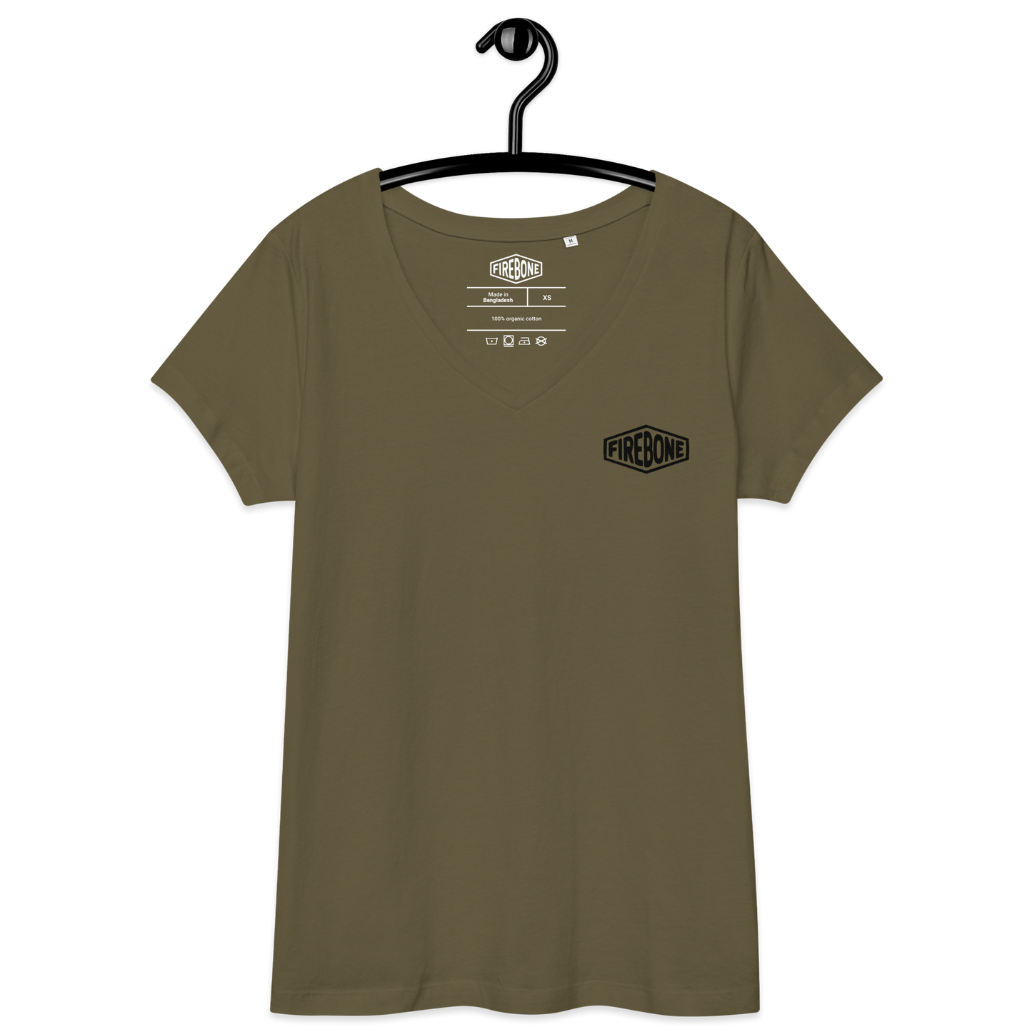 Super quick skull - Black on olive fitted v-neck t-shirt - Firebone