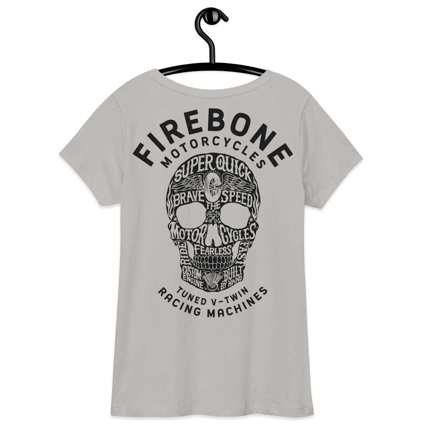 Super quick skull - Black on grey fitted v-neck t-shirt - Firebone