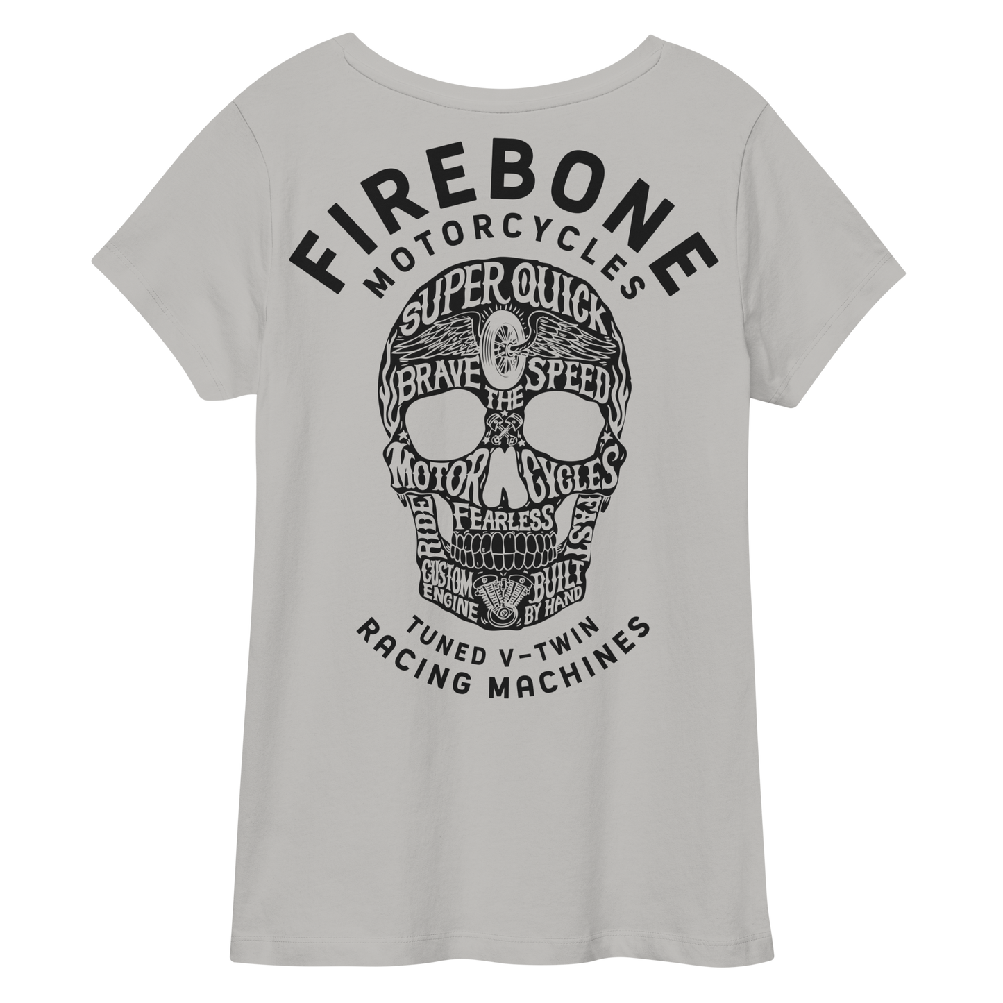 Super quick skull - Black on grey fitted v-neck t-shirt - Firebone