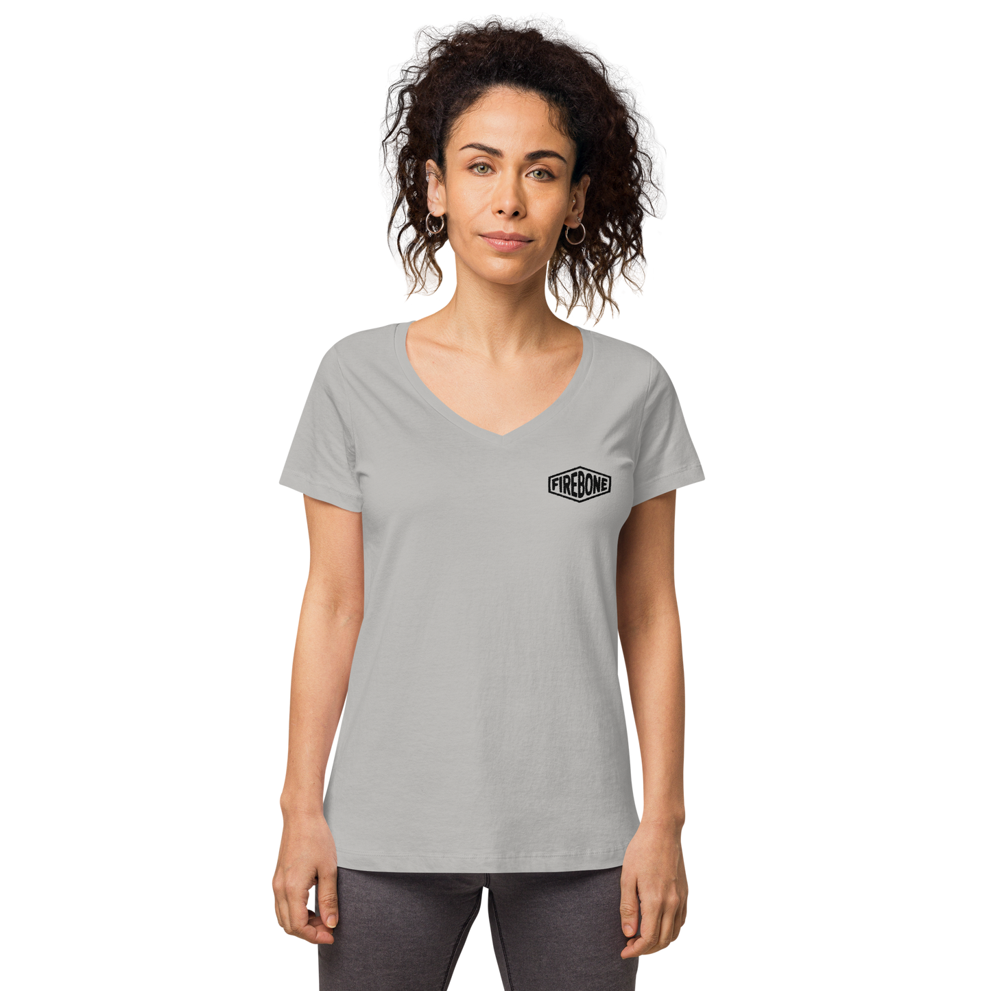 Super quick skull - Black on grey fitted v-neck t-shirt - Firebone