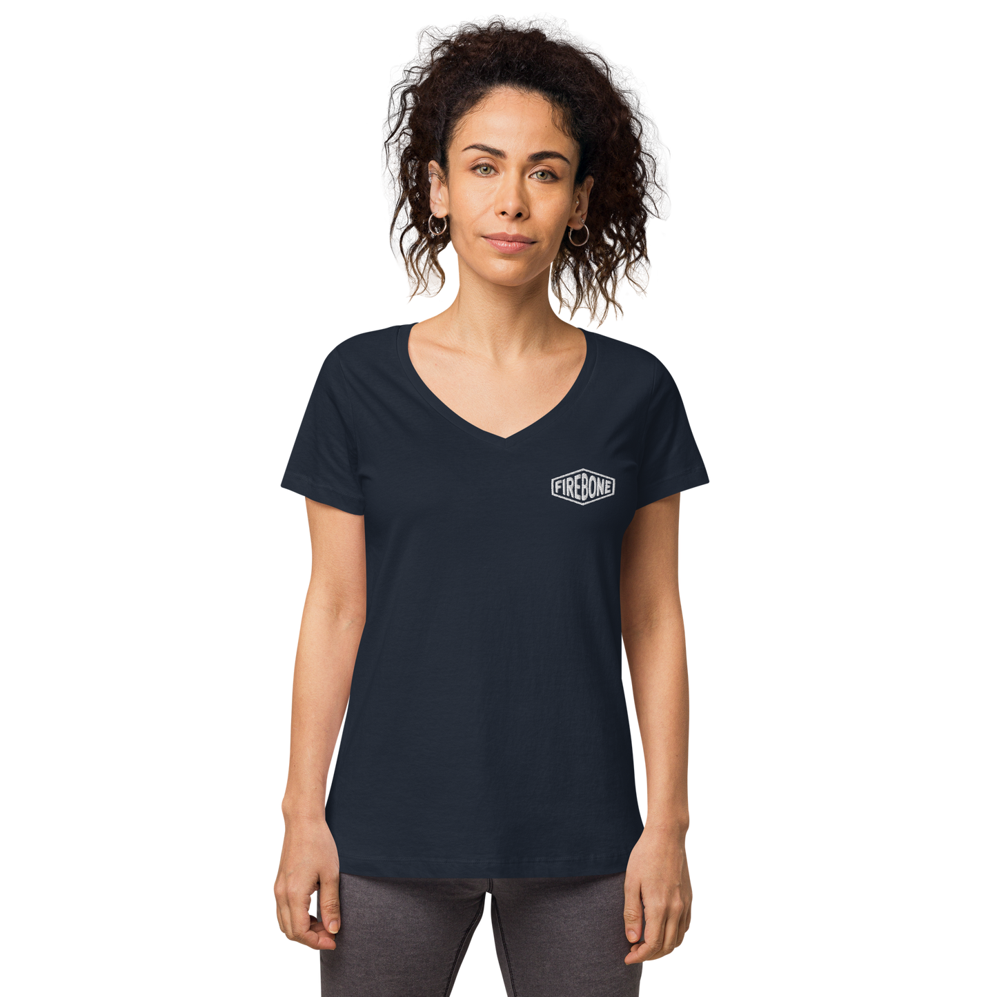 Super quick skull - Grey on navy fitted v-neck t-shirt - Firebone