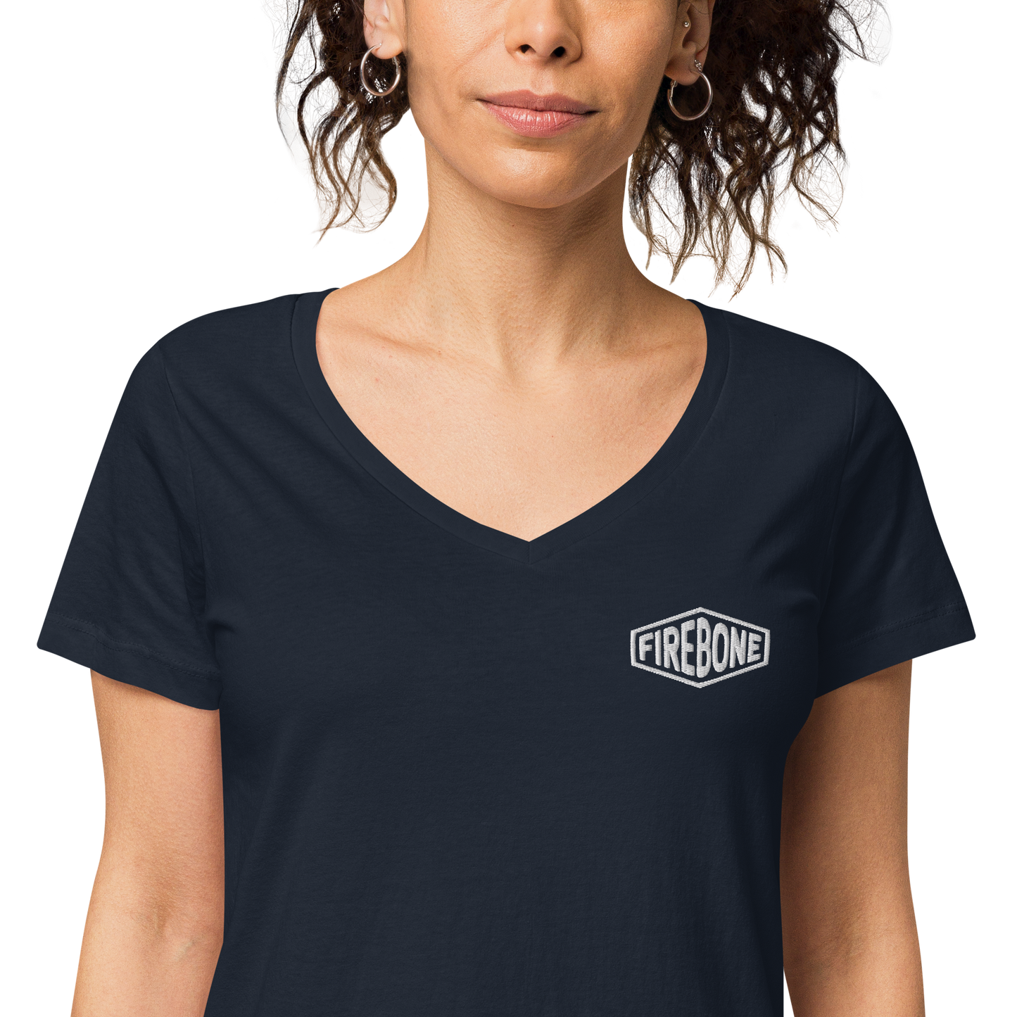 Super quick skull - Grey on navy fitted v-neck t-shirt - Firebone