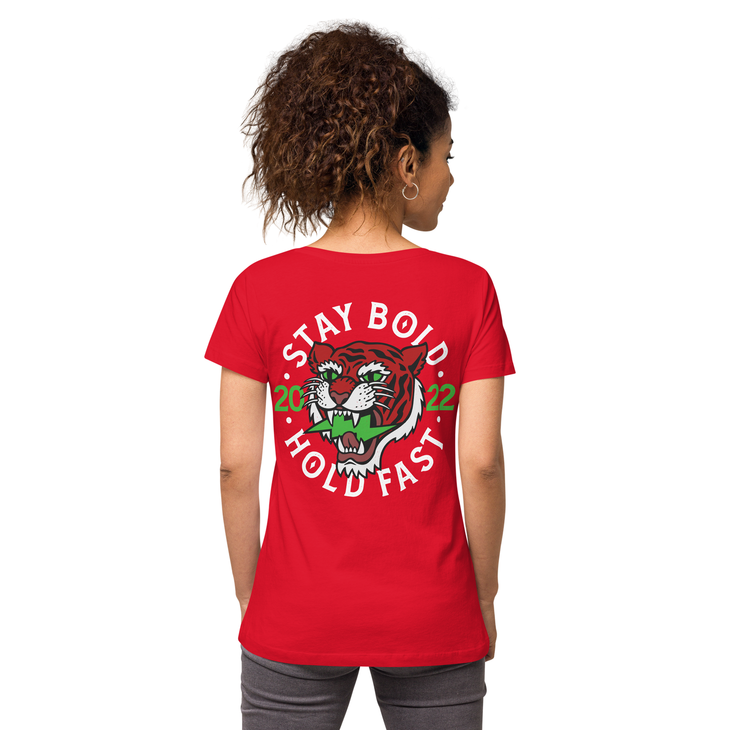 Stay bold tiger - Red on red fitted v-neck t-shirt - Firebone