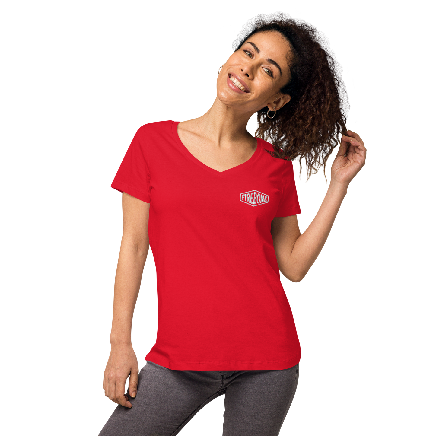 Stay bold tiger - Red on red fitted v-neck t-shirt - Firebone