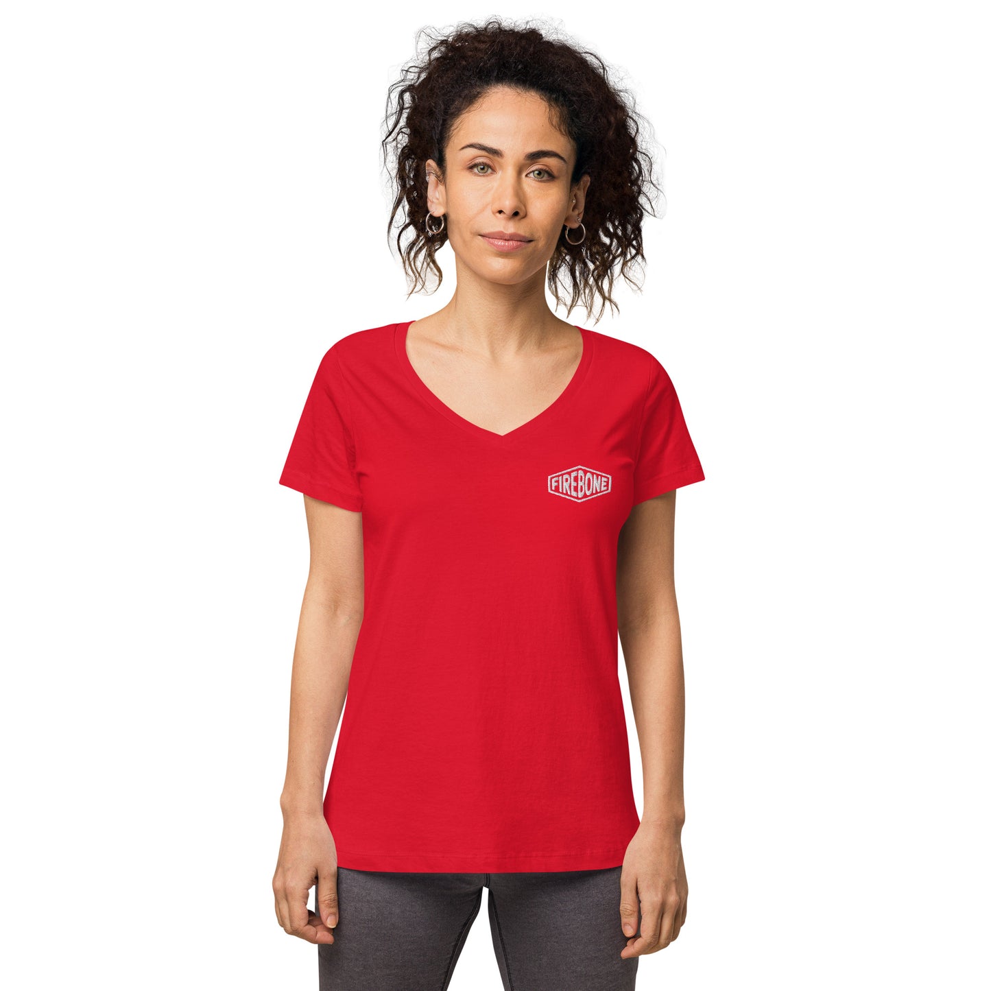 Super quick skull - Black on red fitted v-neck t-shirt - Firebone