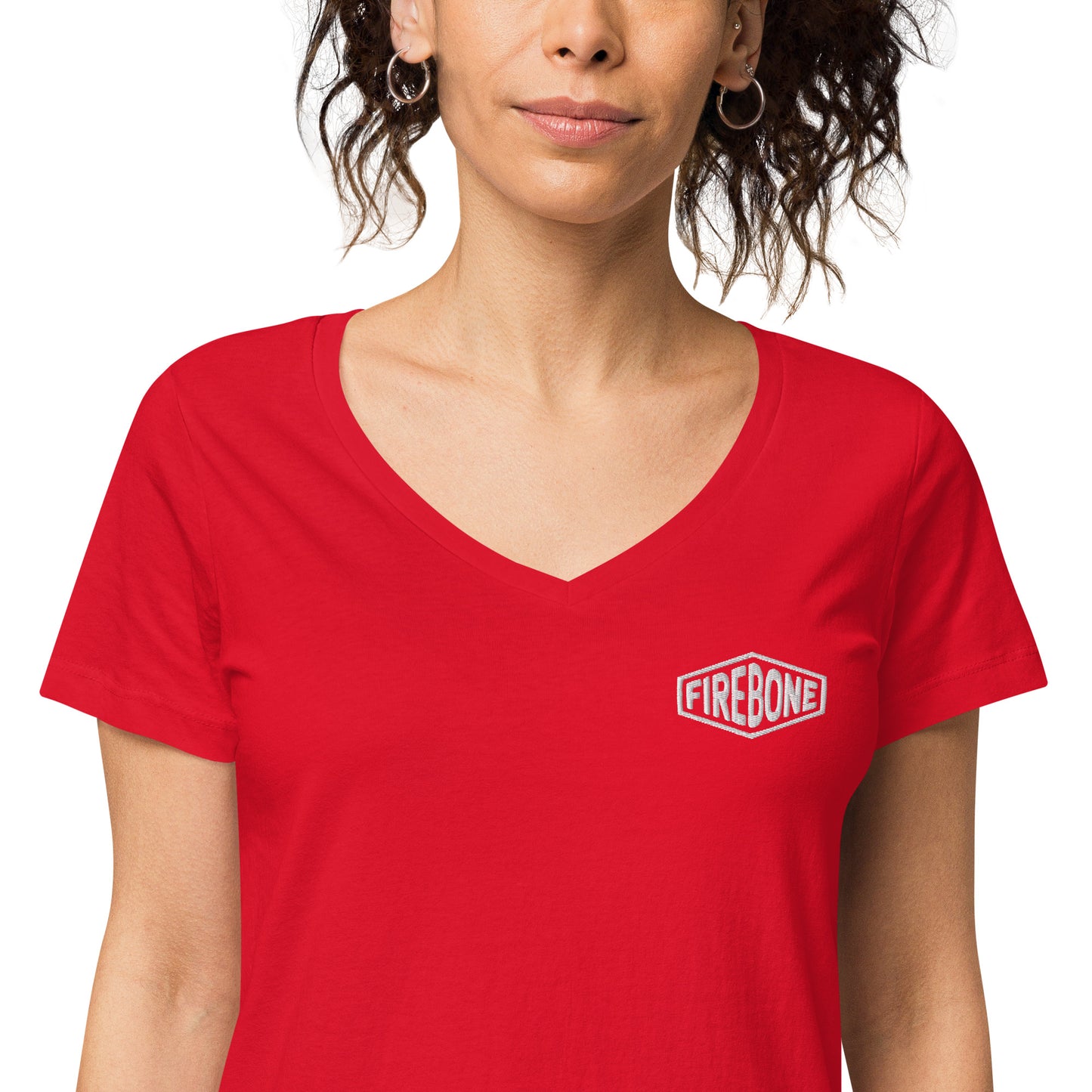 Super quick skull - Black on red fitted v-neck t-shirt - Firebone