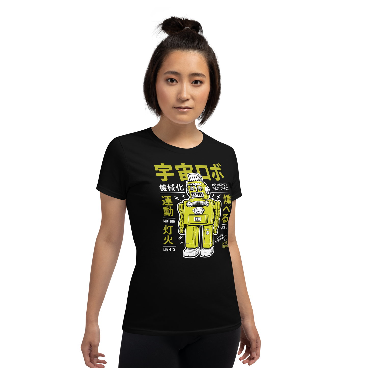 Smoking robot - Lime on black short sleeve t-shirt - Firebone