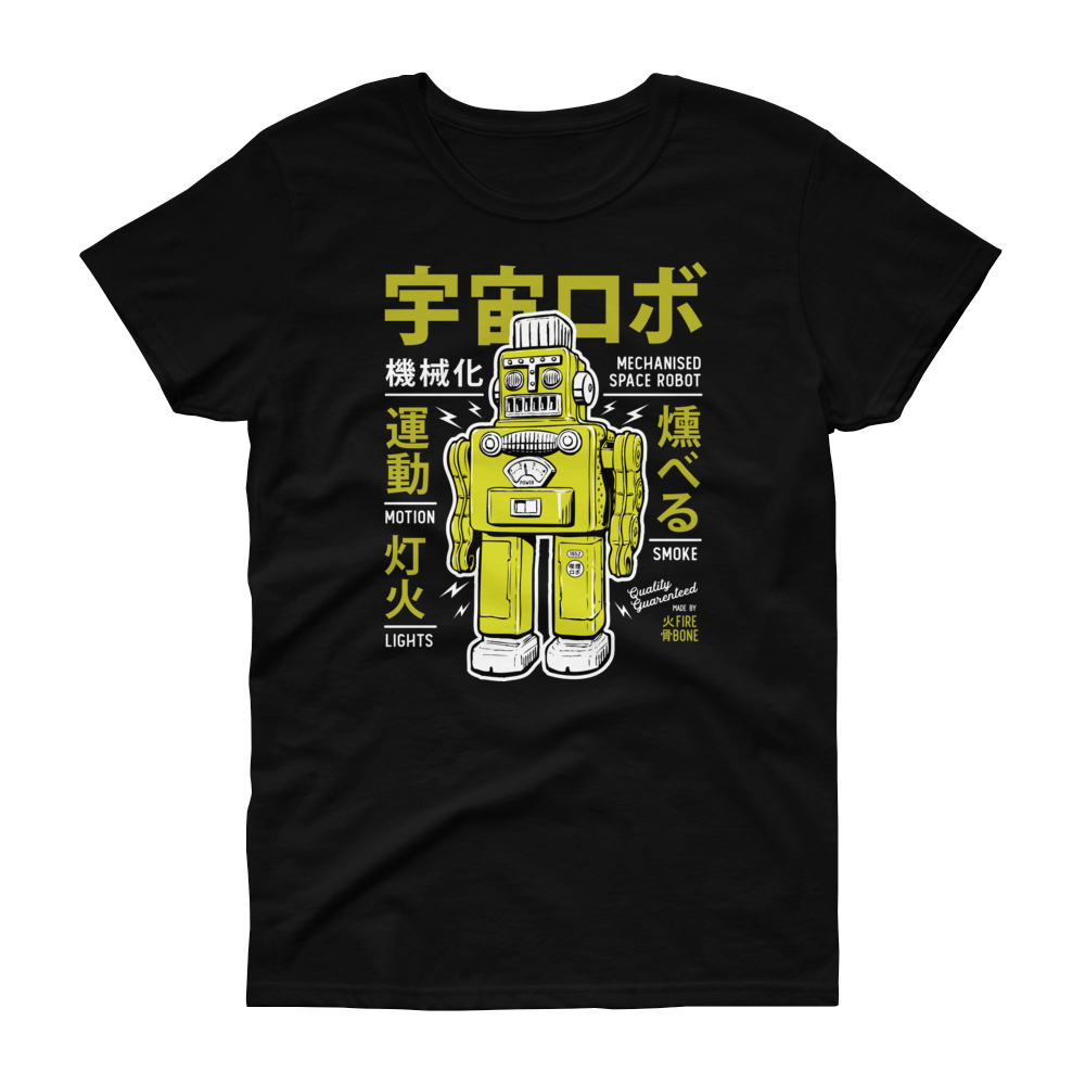 Smoking robot - Lime on black short sleeve t-shirt - Firebone