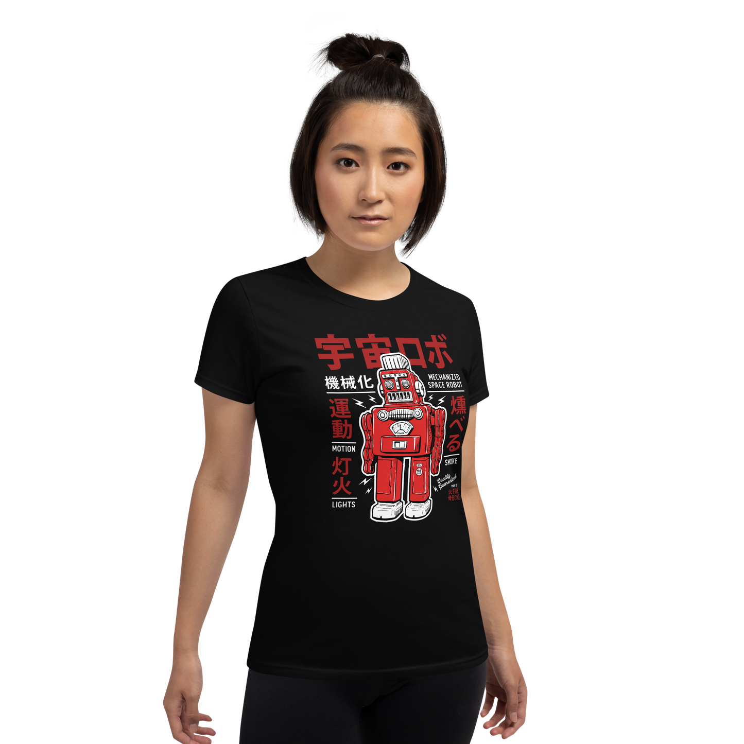 Smoking robot - Red on black short sleeve t-shirt - Firebone