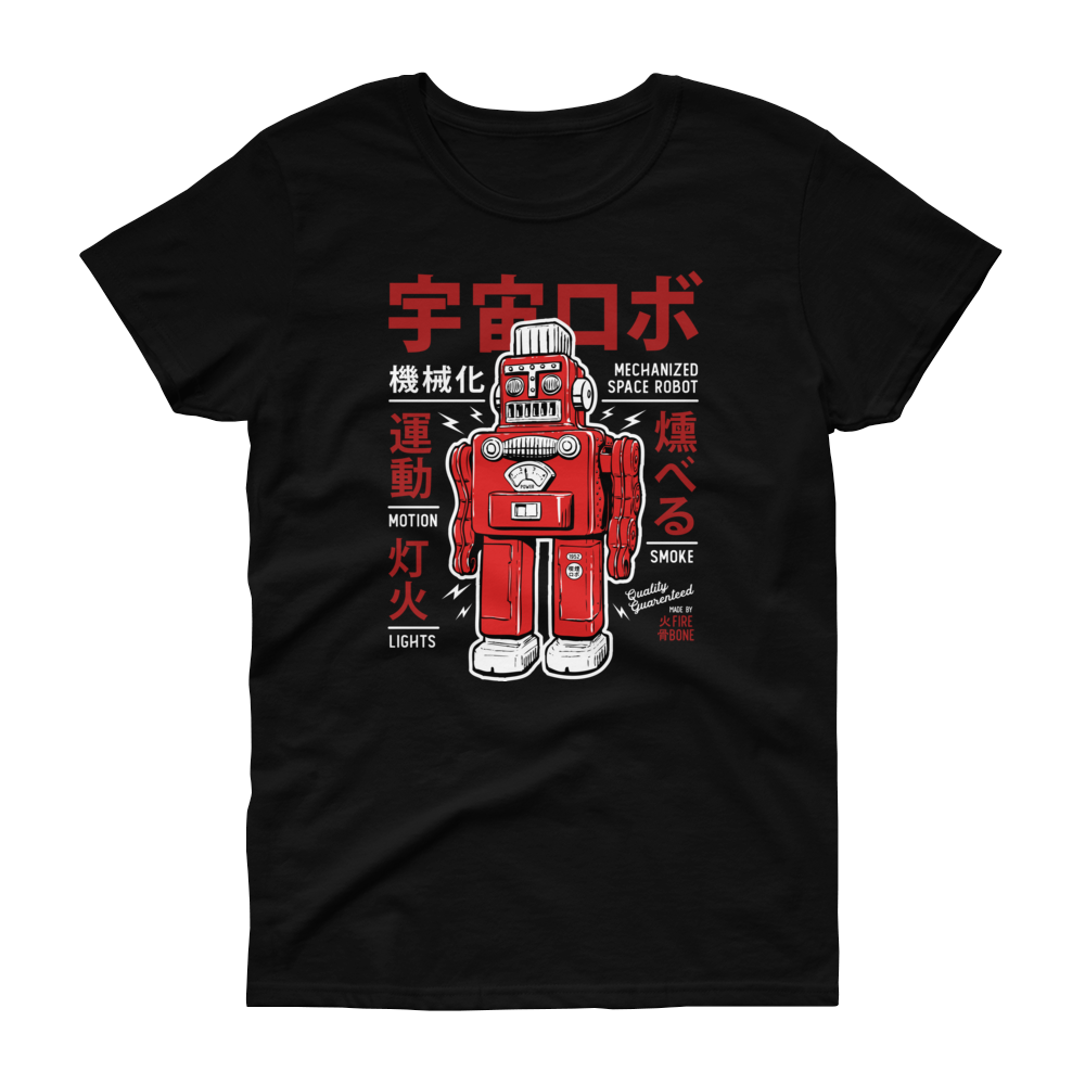 Smoking robot - Red on black short sleeve t-shirt - Firebone