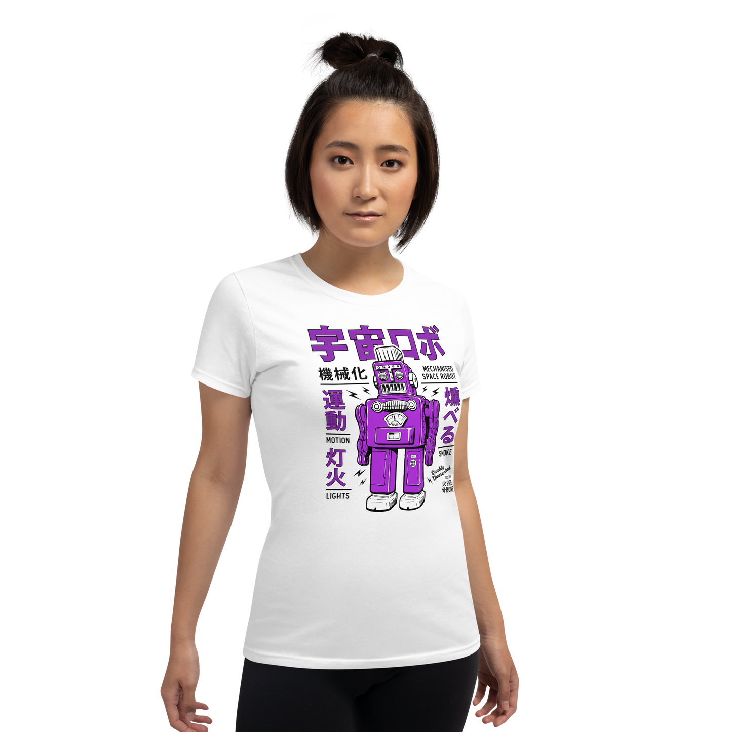 Smoking robot - Purple on white short sleeve t-shirt - Firebone