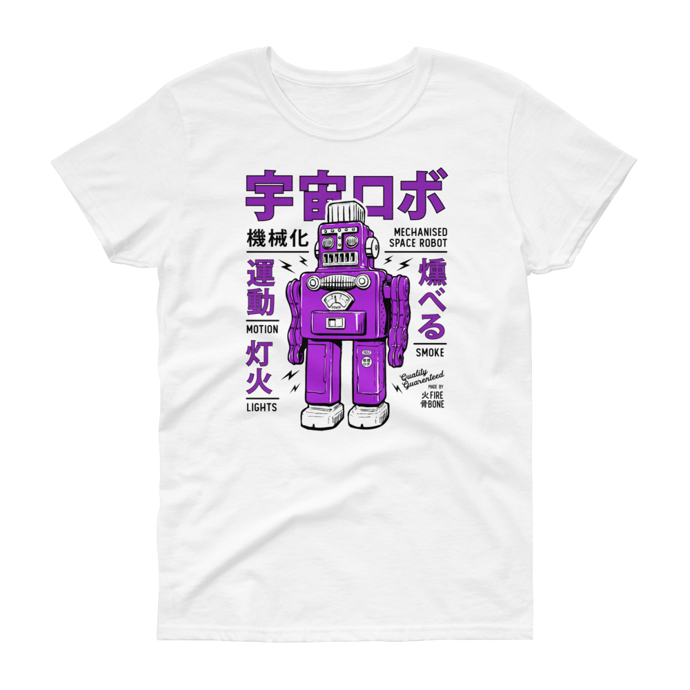 Smoking robot - Purple on white short sleeve t-shirt - Firebone
