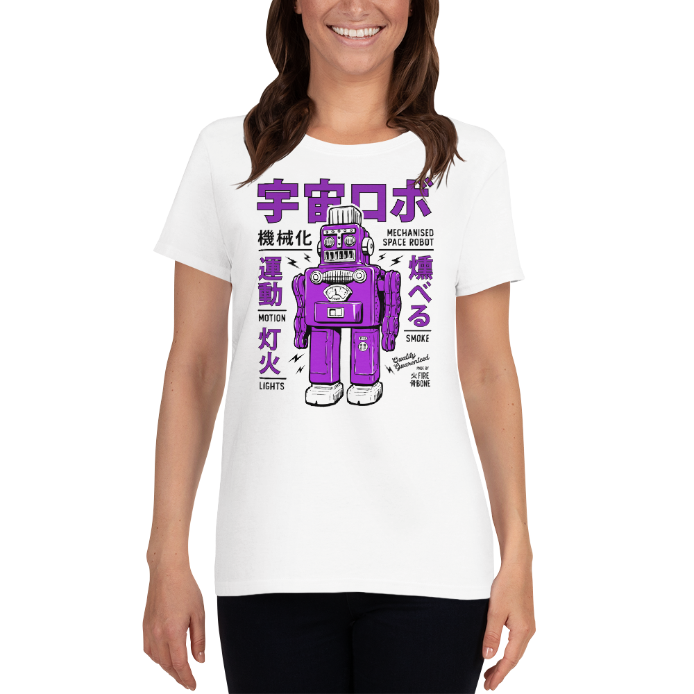 Smoking robot - Purple on white short sleeve t-shirt - Firebone