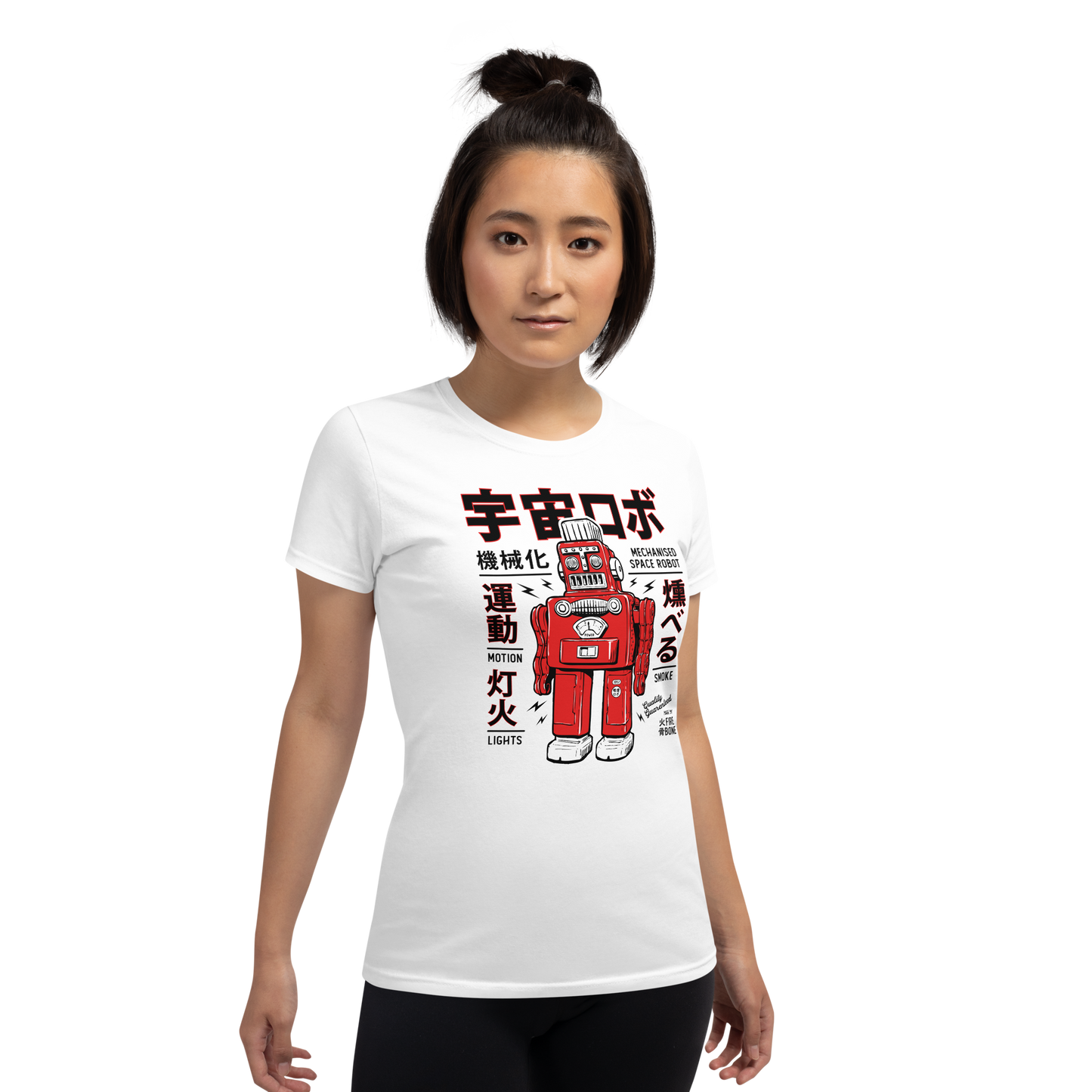 Smoking robot - Red on white short sleeve t-shirt - Firebone