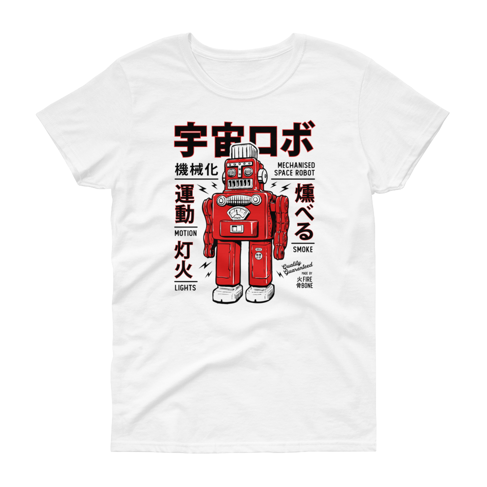 Smoking robot - Red on white short sleeve t-shirt - Firebone