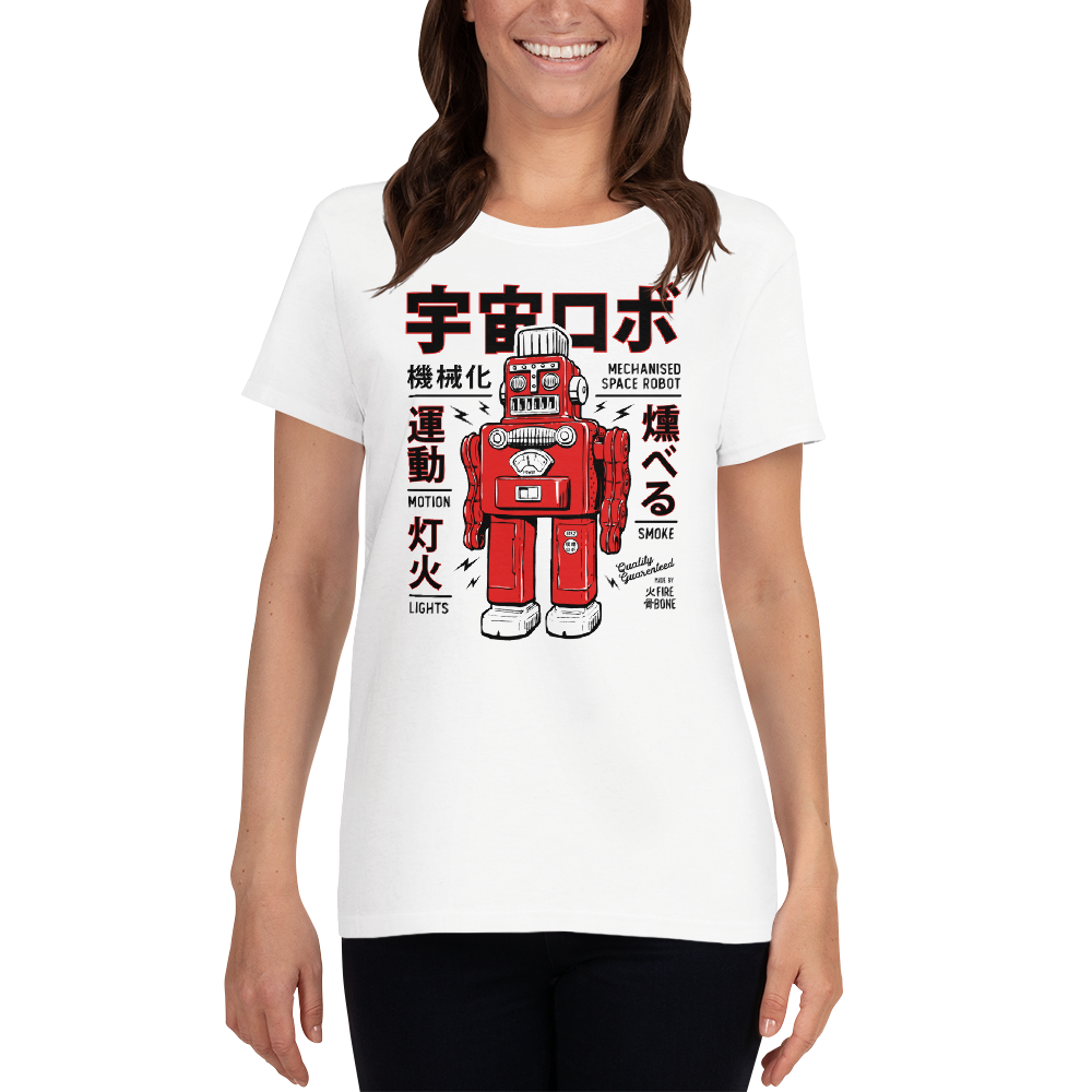 Smoking robot - Red on white short sleeve t-shirt - Firebone