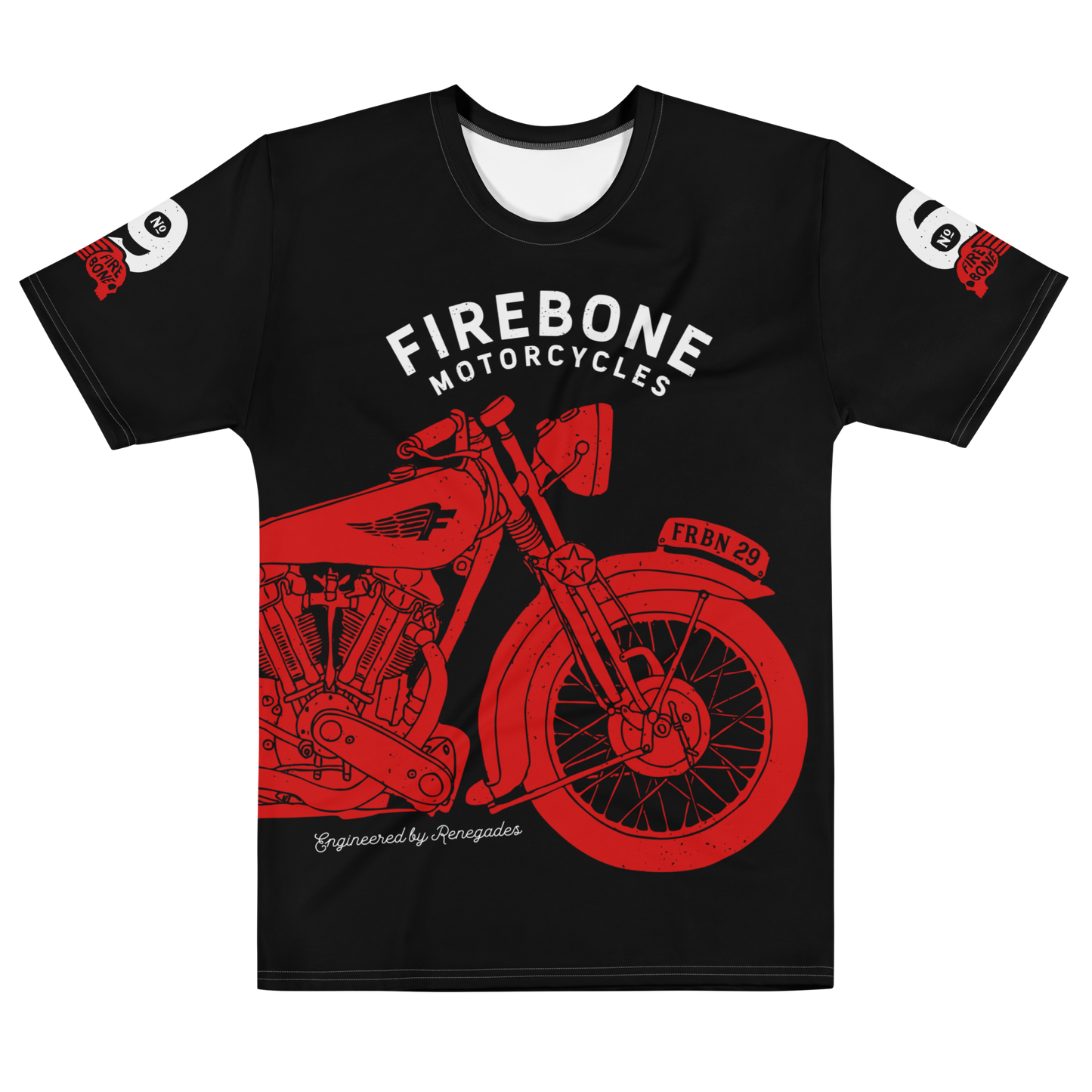 2962 Vintage Motorcycle t-shirt Red 'N' White on Black