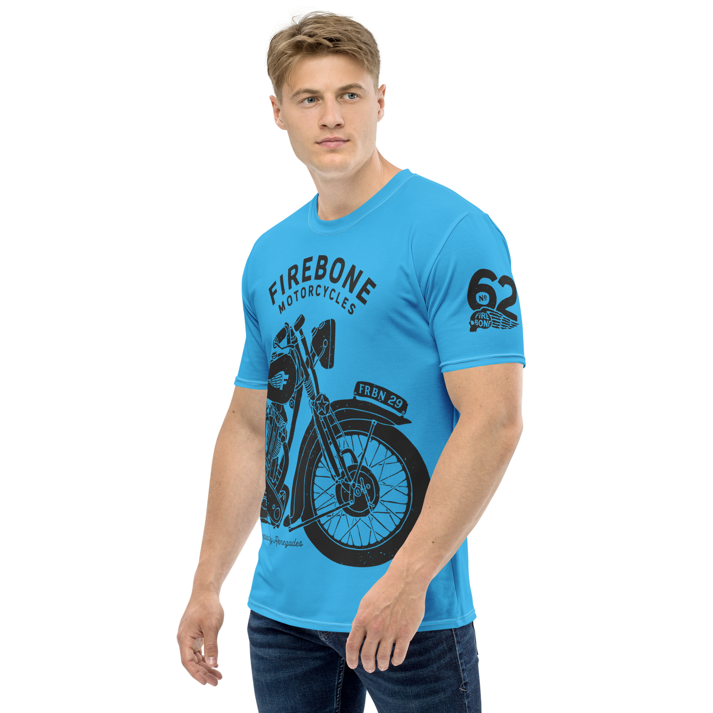 2962 Vintage Motorcycle t-shirt Dark Grey on Blue