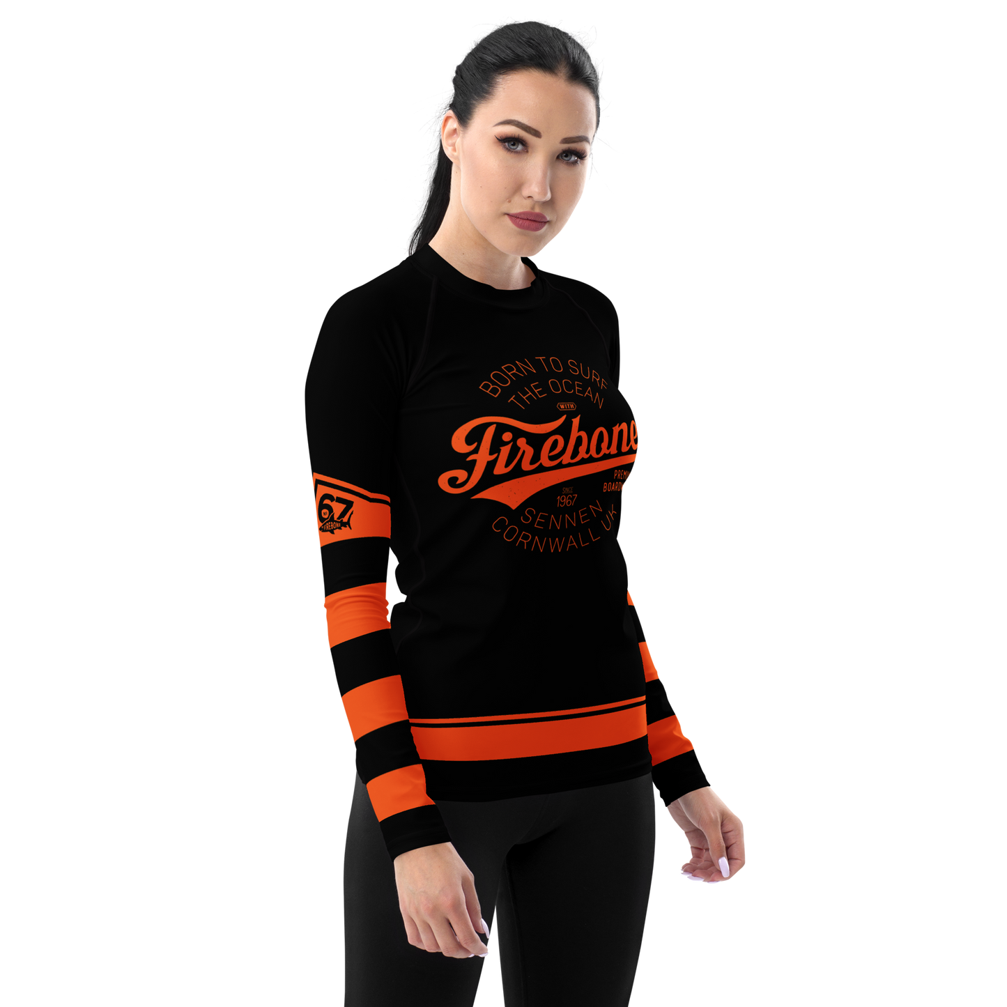 Women's Surf Skin Orange on Black Rash Guard