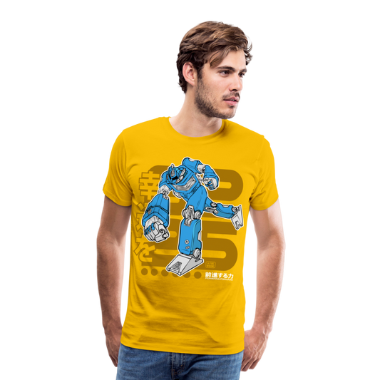 Powering Forward - Blue Robot on Yellow - Men’s Premium T-Shirt - sun yellow