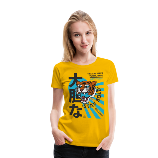 Women’s Premium This Life Owes You Nothing Sun Yellow Double  T-Shirt - sun yellow