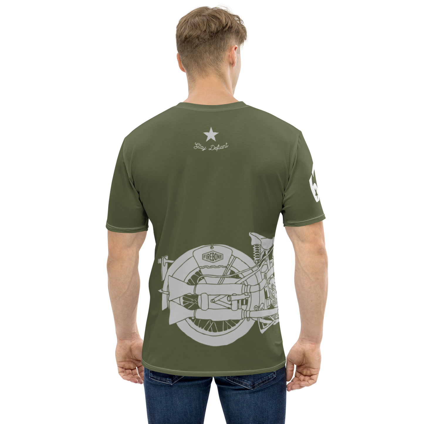 Vintage Motorcycle - Full wrap grey on green t-shirt - Firebone