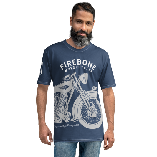 Vintage Motorcycle - Full wrap grey on navy t-shirt - Firebone