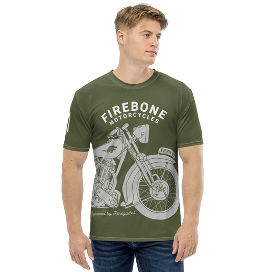 Vintage Motorcycle - Full wrap grey on green t-shirt - Firebone