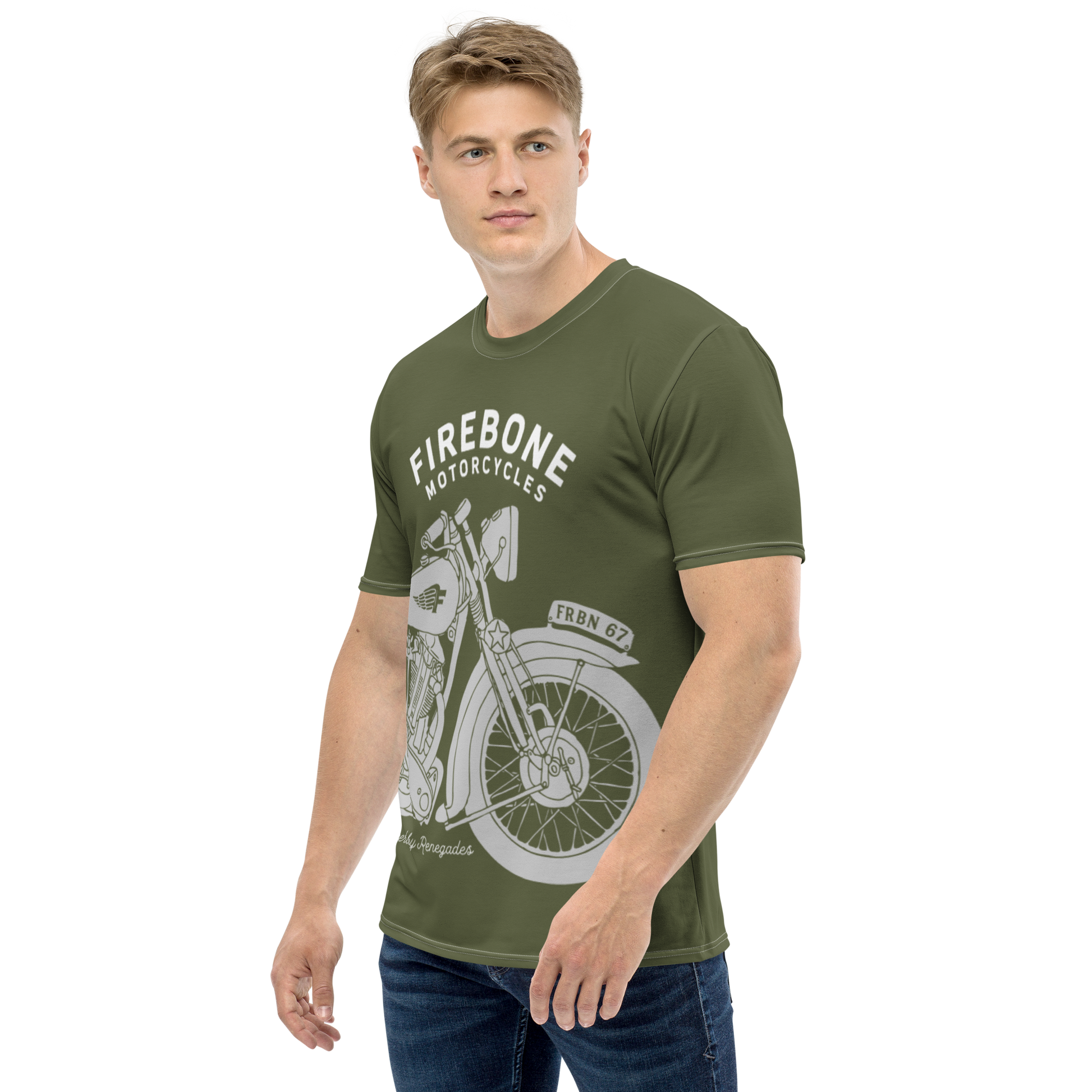 Vintage Motorcycle - Full wrap grey on green t-shirt - Firebone