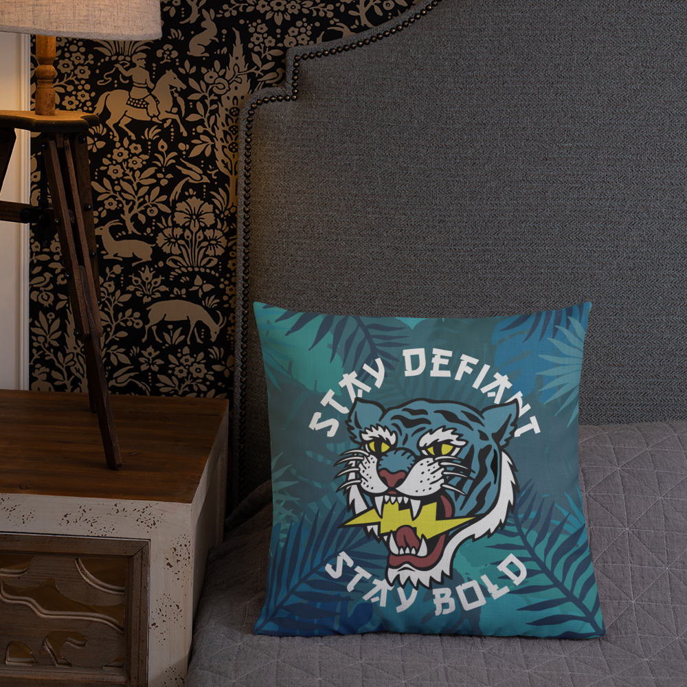 Stay Defiant Tiger  - Blue jungle premium cushion - Firebone