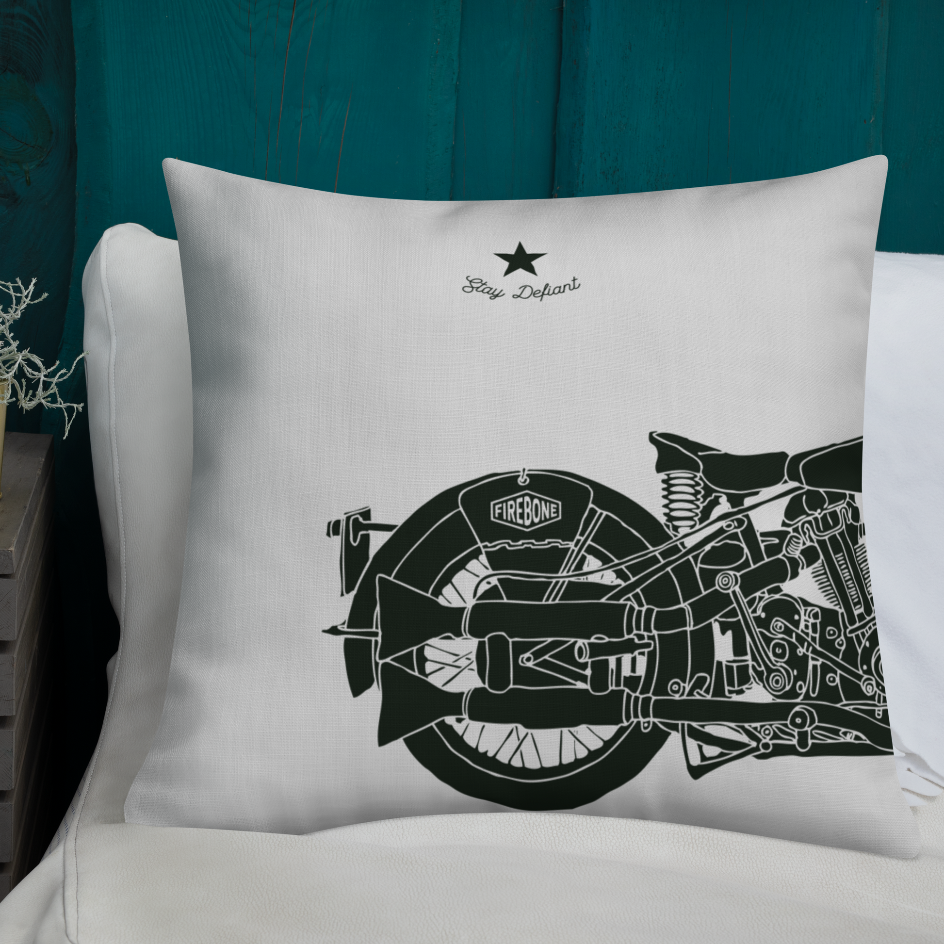 Vintage Motorcycle - Light grey premium cushion - Firebone