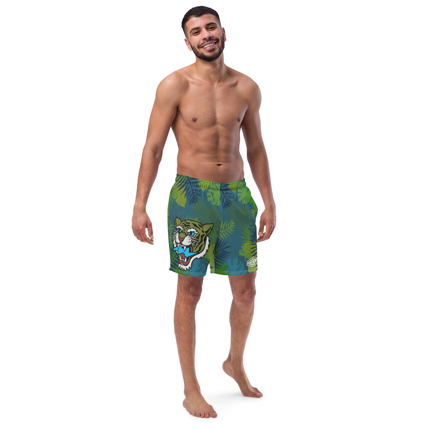 Jungle Tiger - Blue green men's swim trunks - Firebone