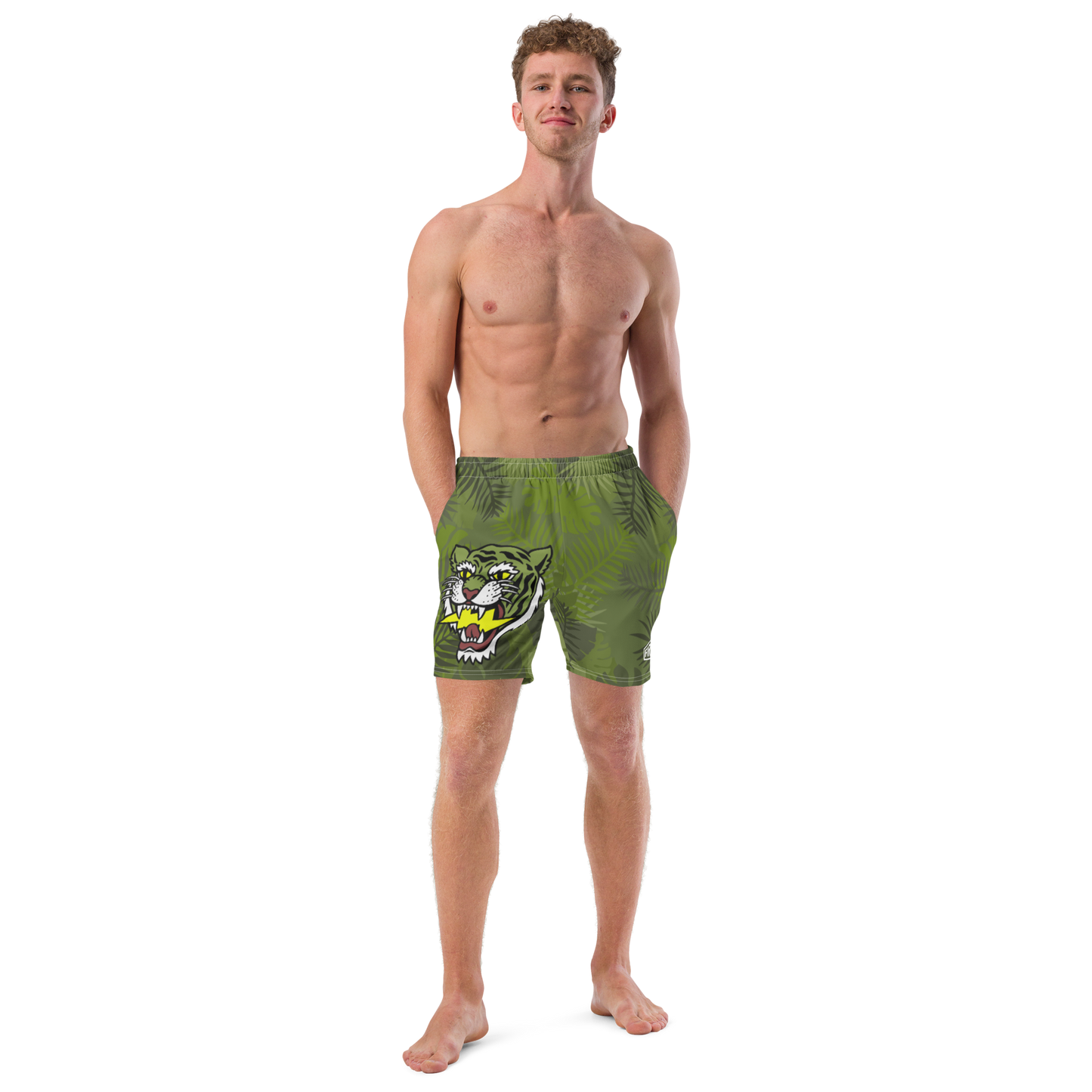 Jungle Tiger - Mid green men's swim trunks - Firebone