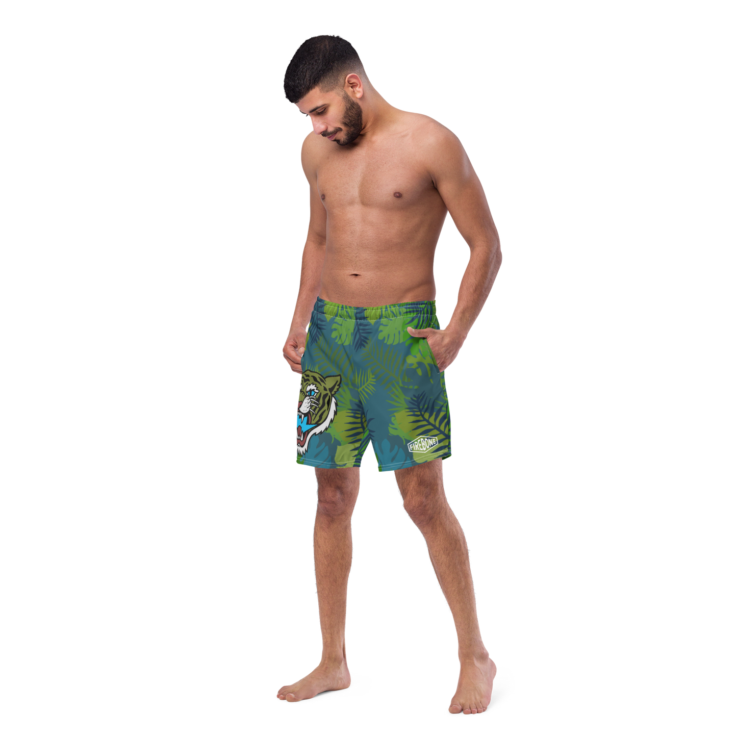 Jungle Tiger - Blue green men's swim trunks - Firebone