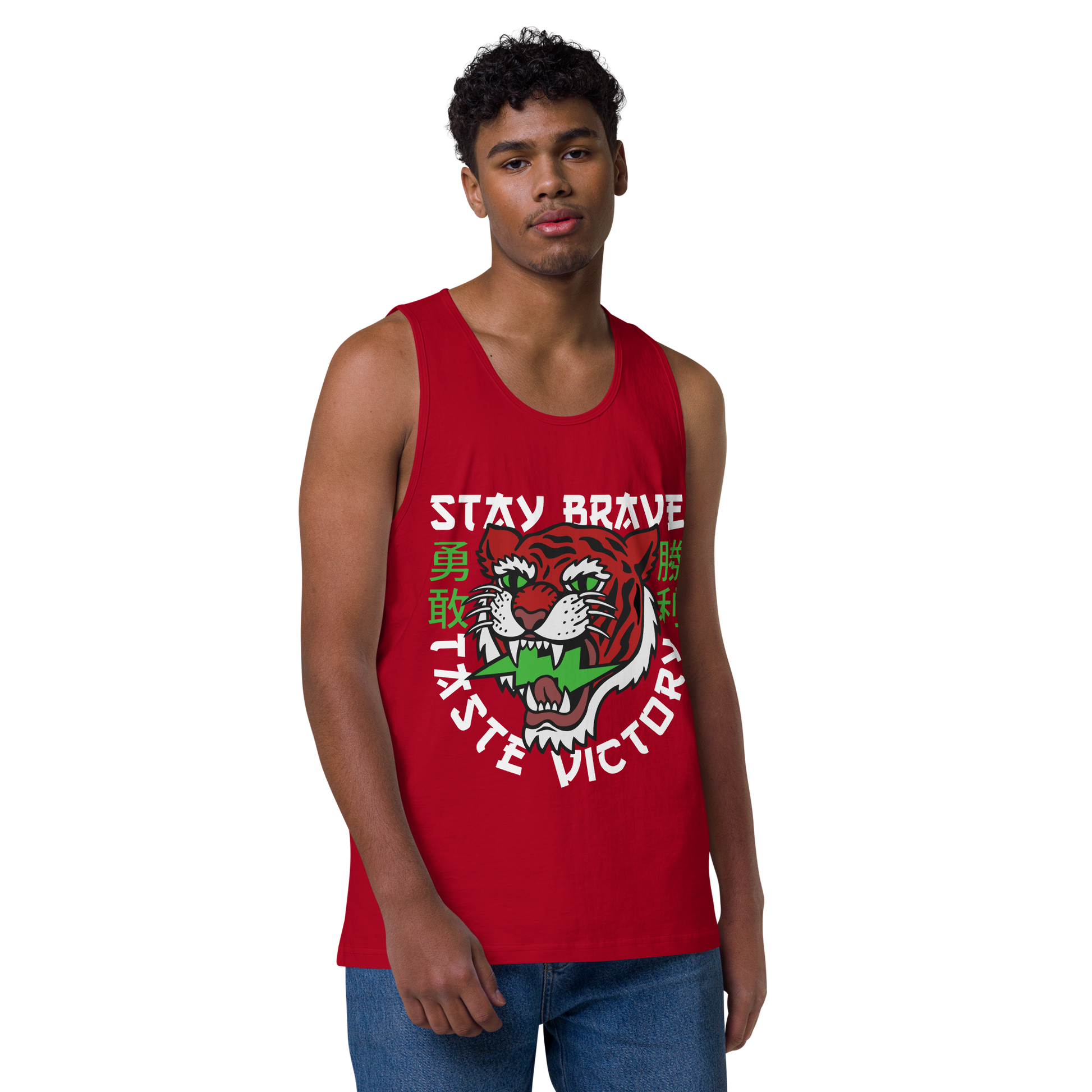 Stay Brave - Men’s premium red tank top - Firebone