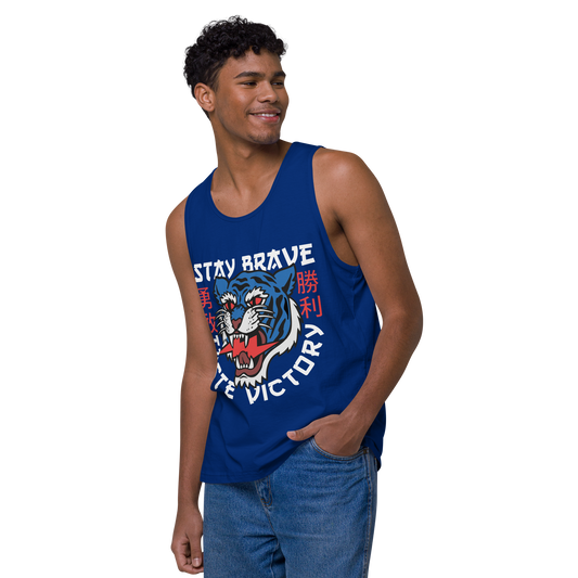 Stay Brave Tiger - Royal blue men’s premium tank top - Firebone