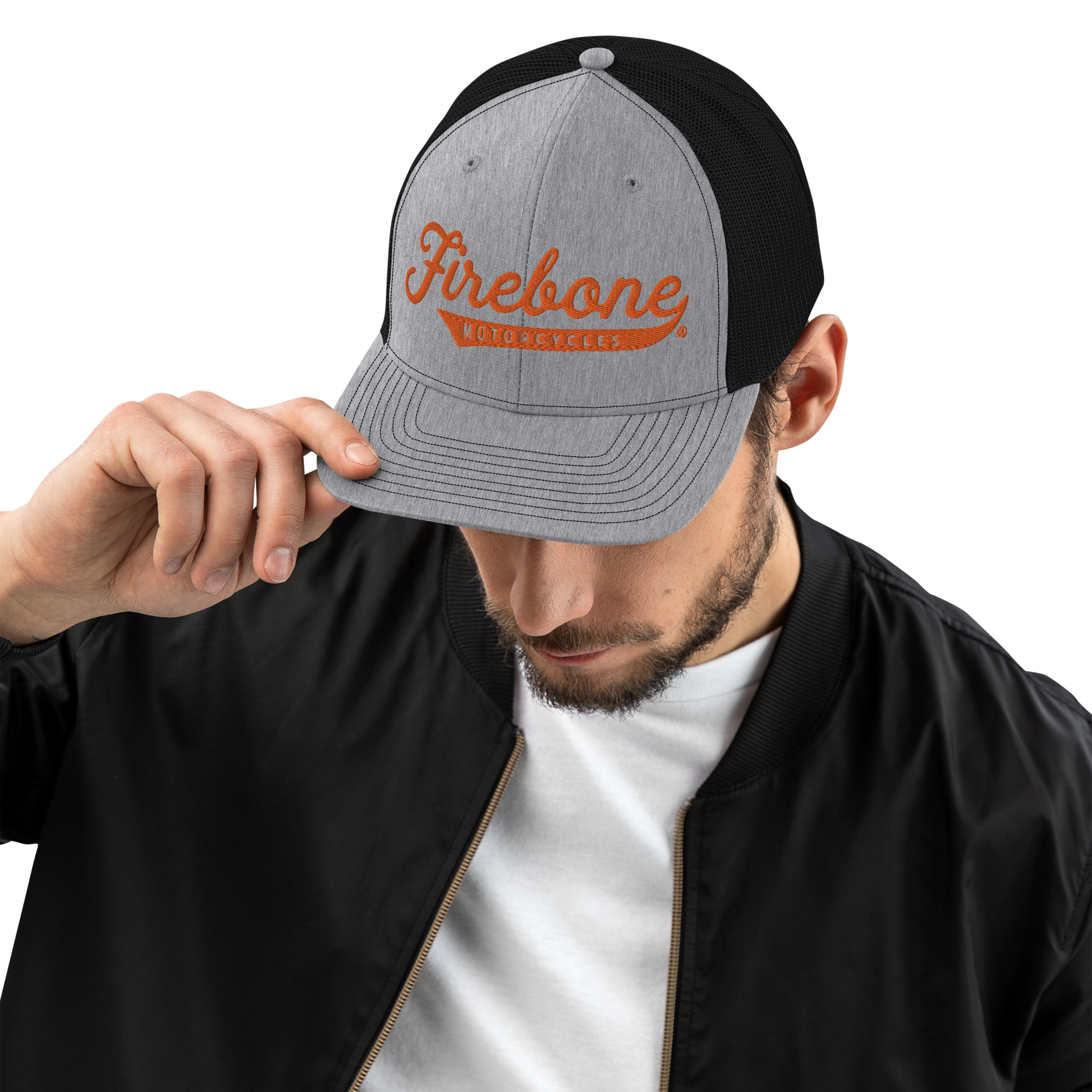 Firebone logo -  Orange logo on trucker cap - Firebone