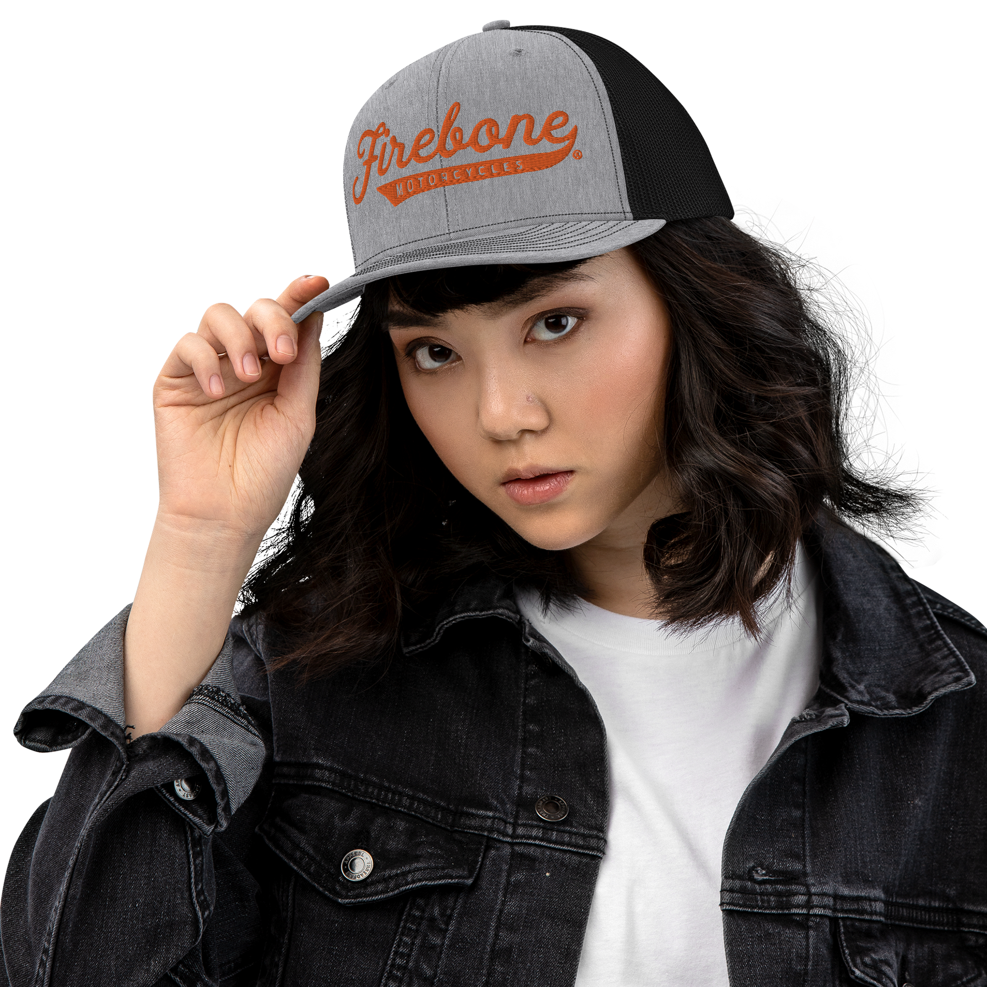 Firebone logo -  Orange logo on trucker cap - Firebone