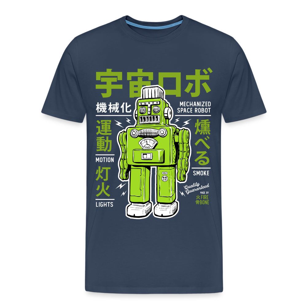 Smoking robot green on premium t-shirt - navy