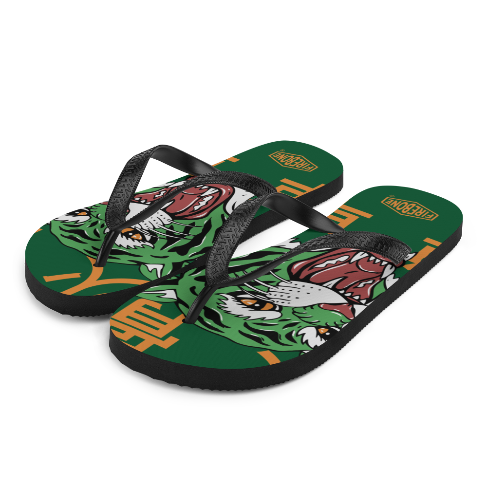 Angry Tiger Green Flip Flops