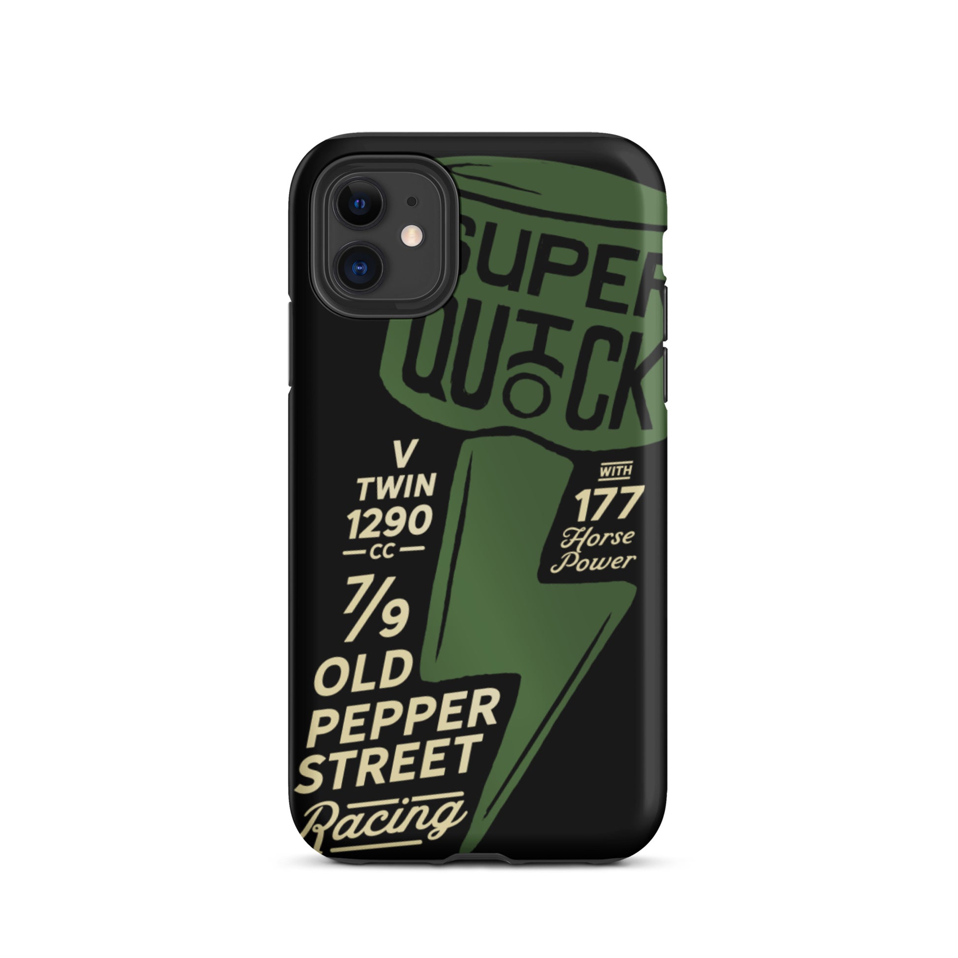 Super Quick Piston - Green on black tough iPhone case - Firebone