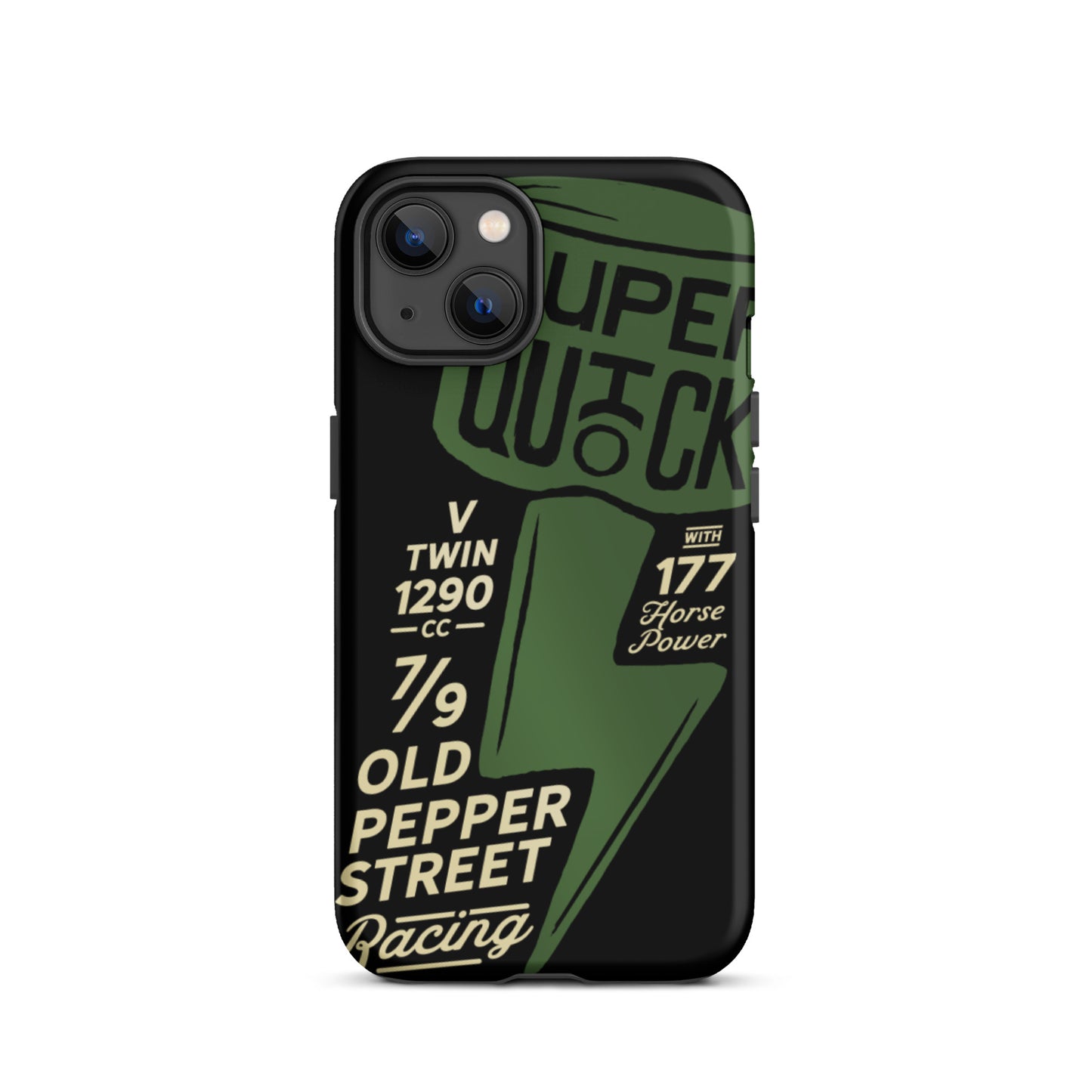 Super Quick Piston - Green on black tough iPhone case - Firebone