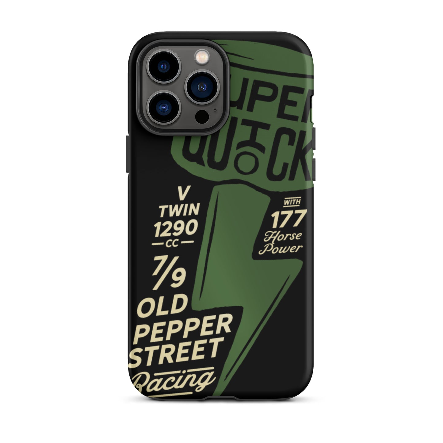 Super Quick Piston - Green on black tough iPhone case - Firebone