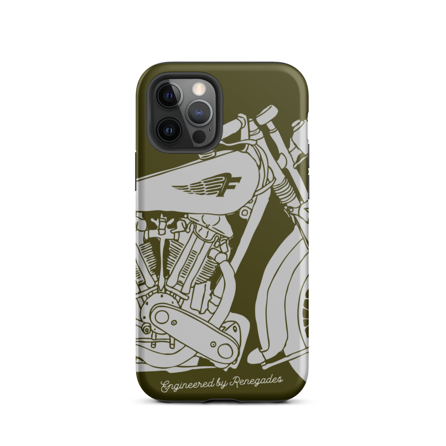 Vintage Motorcycle - Grey on green tough iPhone case - Firebone