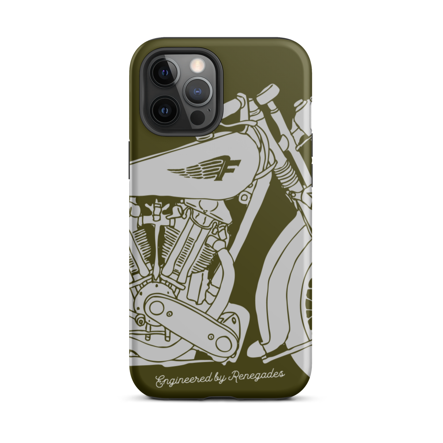 Vintage Motorcycle - Grey on green tough iPhone case - Firebone