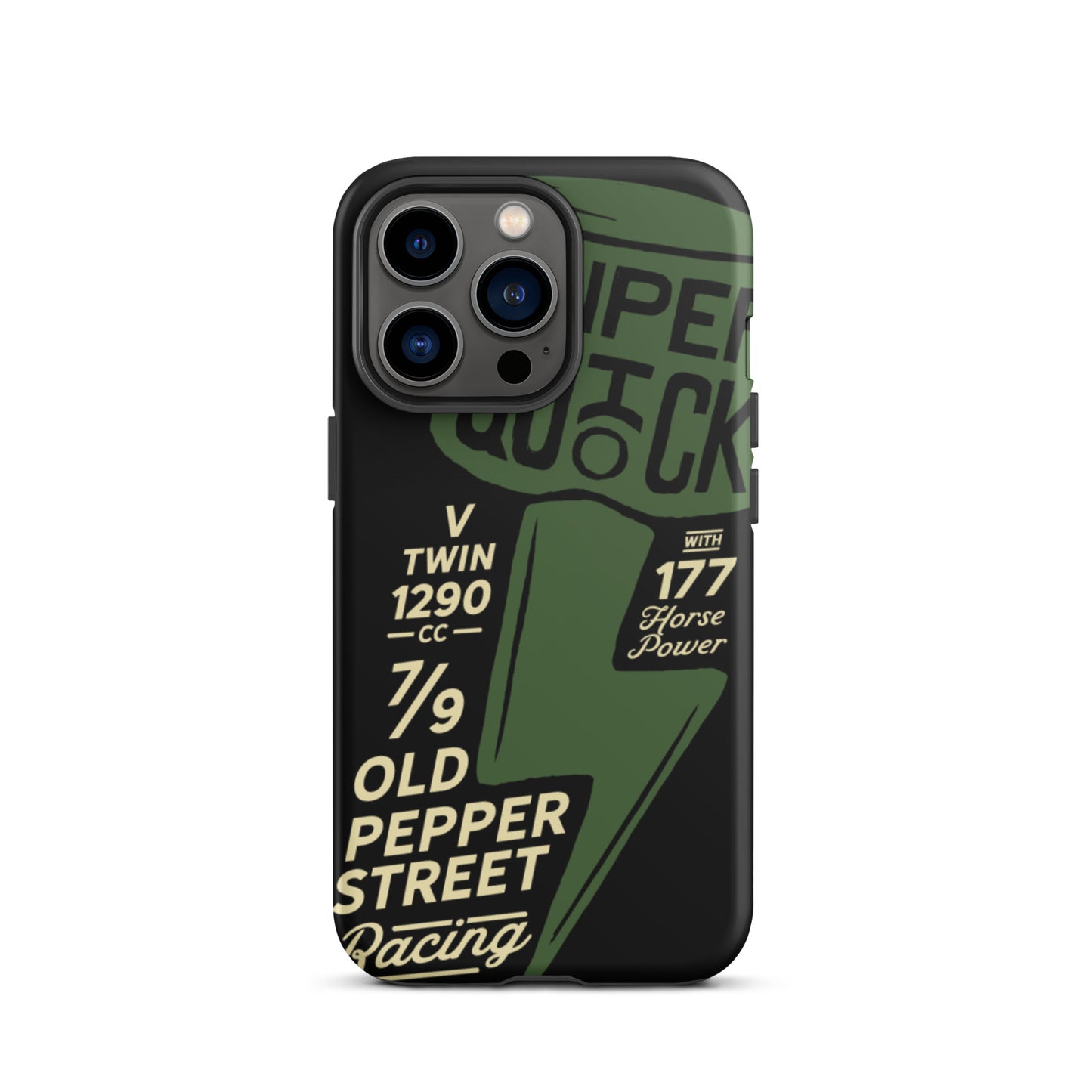 Super Quick Piston - Green on black tough iPhone case - Firebone