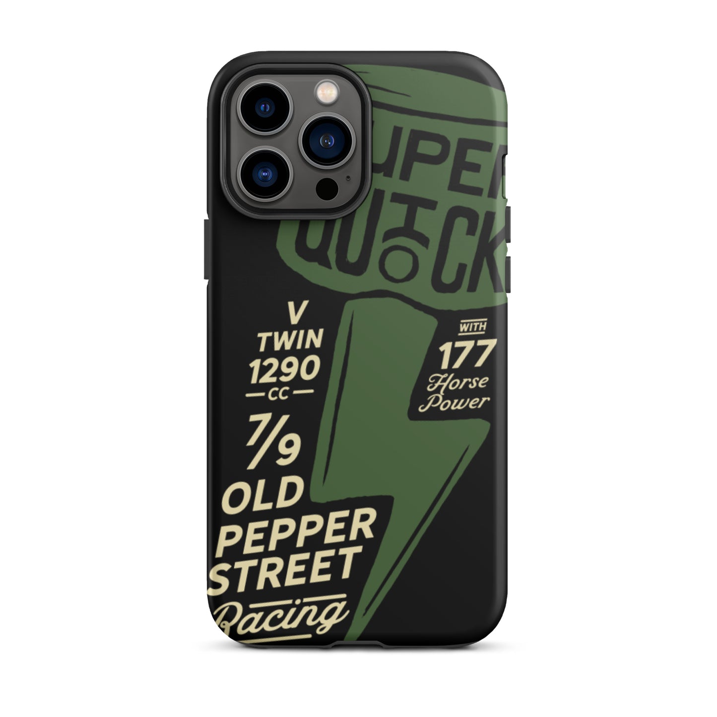 Super Quick Piston - Green on black tough iPhone case - Firebone