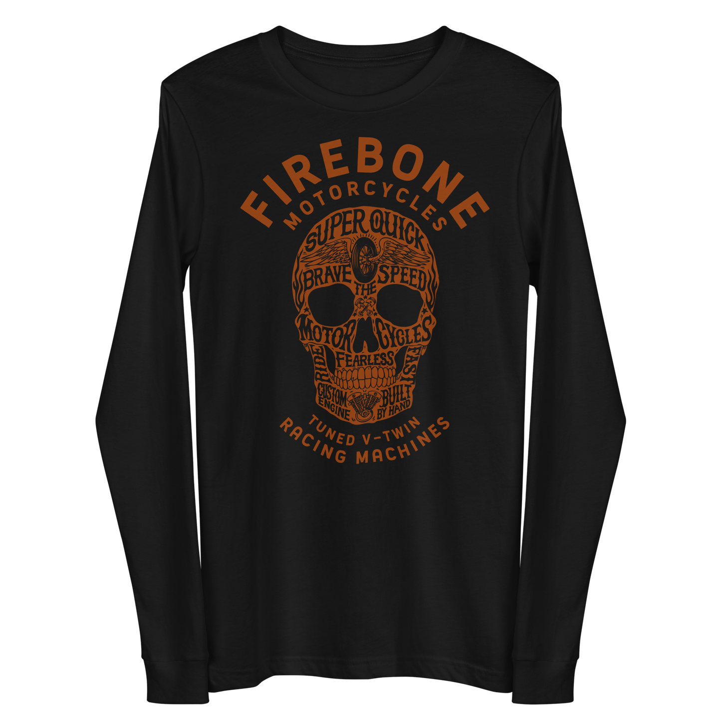 Super quick skull - Orange on dark long sleeve tee - Firebone